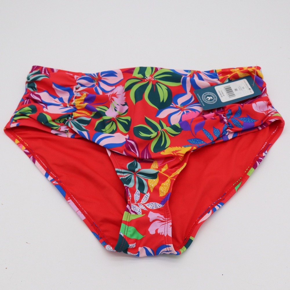 Caribbean Joe Swim Bottoms Womens 10 RL2SP67 Coral Floral High Waist Ruched NEW